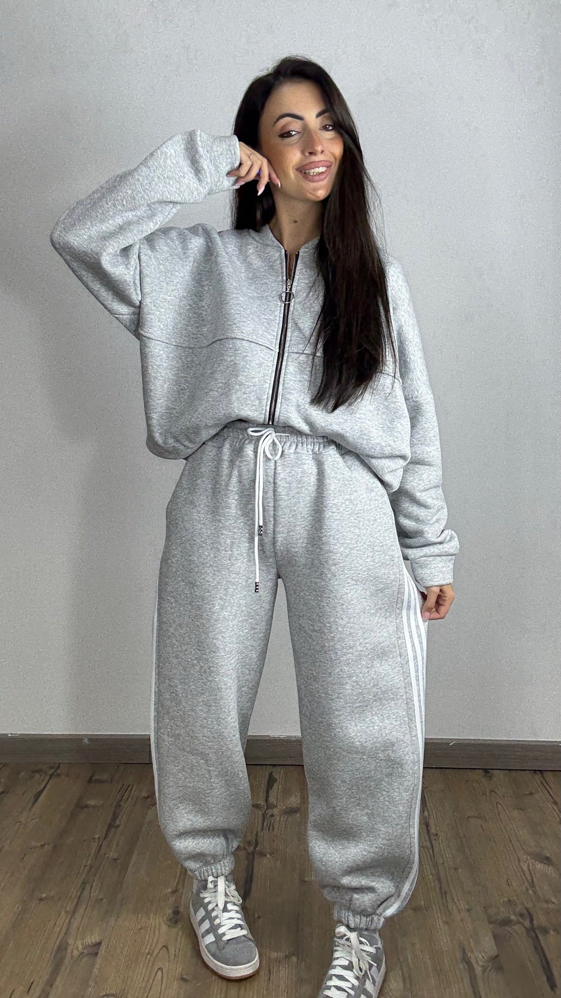 Pantalone Felpato Riga Bianca