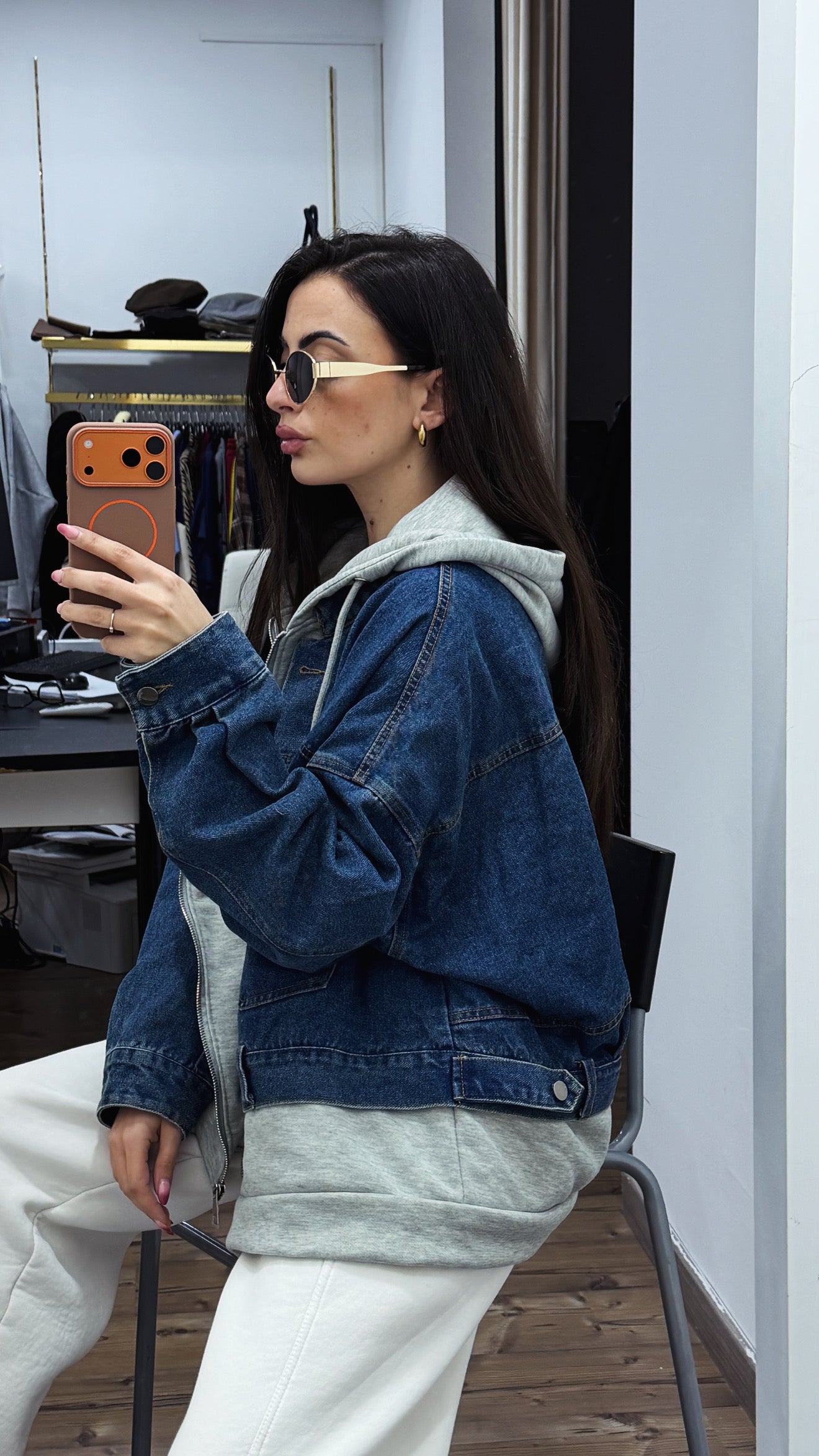 Giacca in Denim e Tessuto