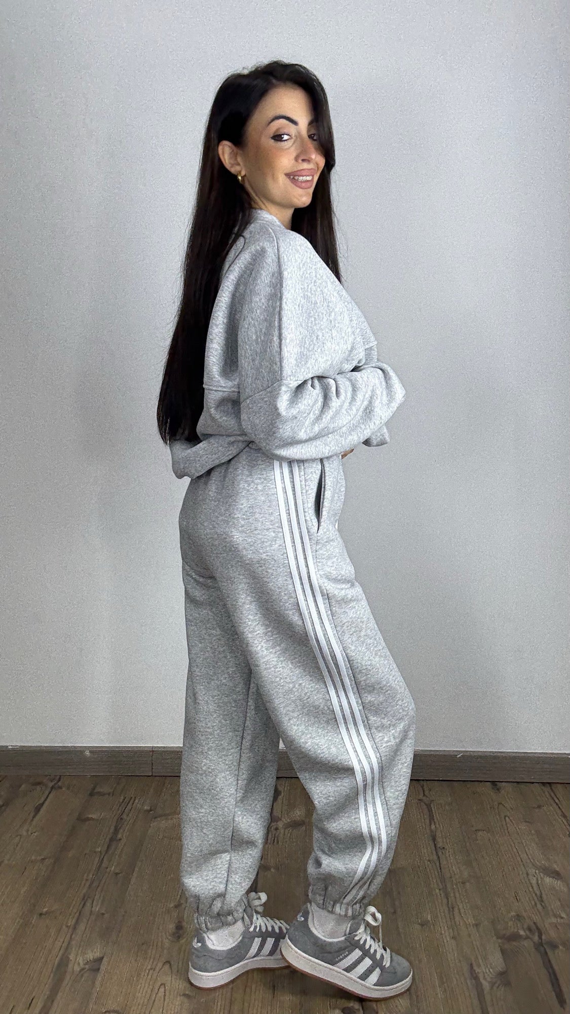 Pantalone Felpato Riga Bianca