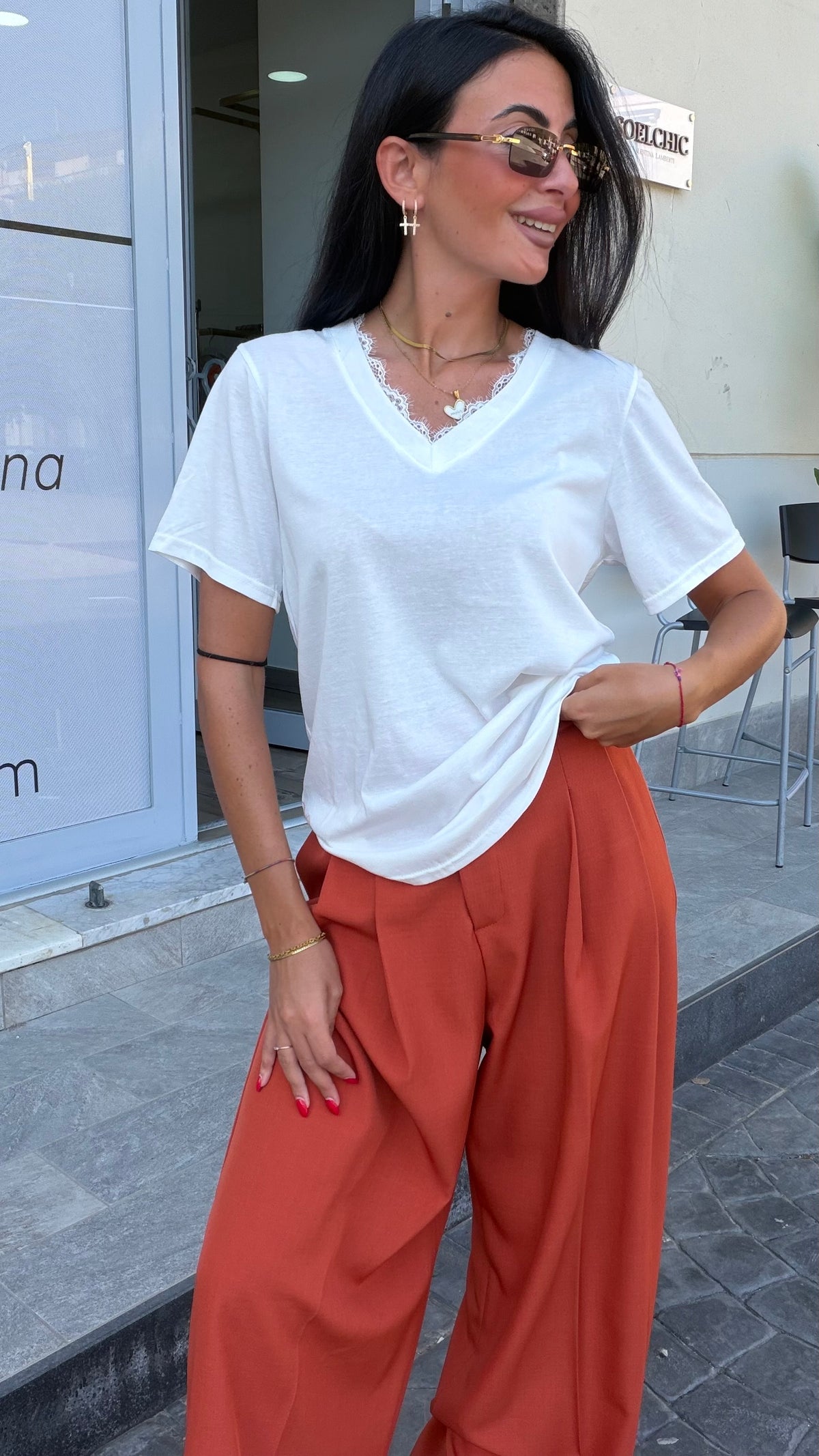 T-shirt merletto bianca