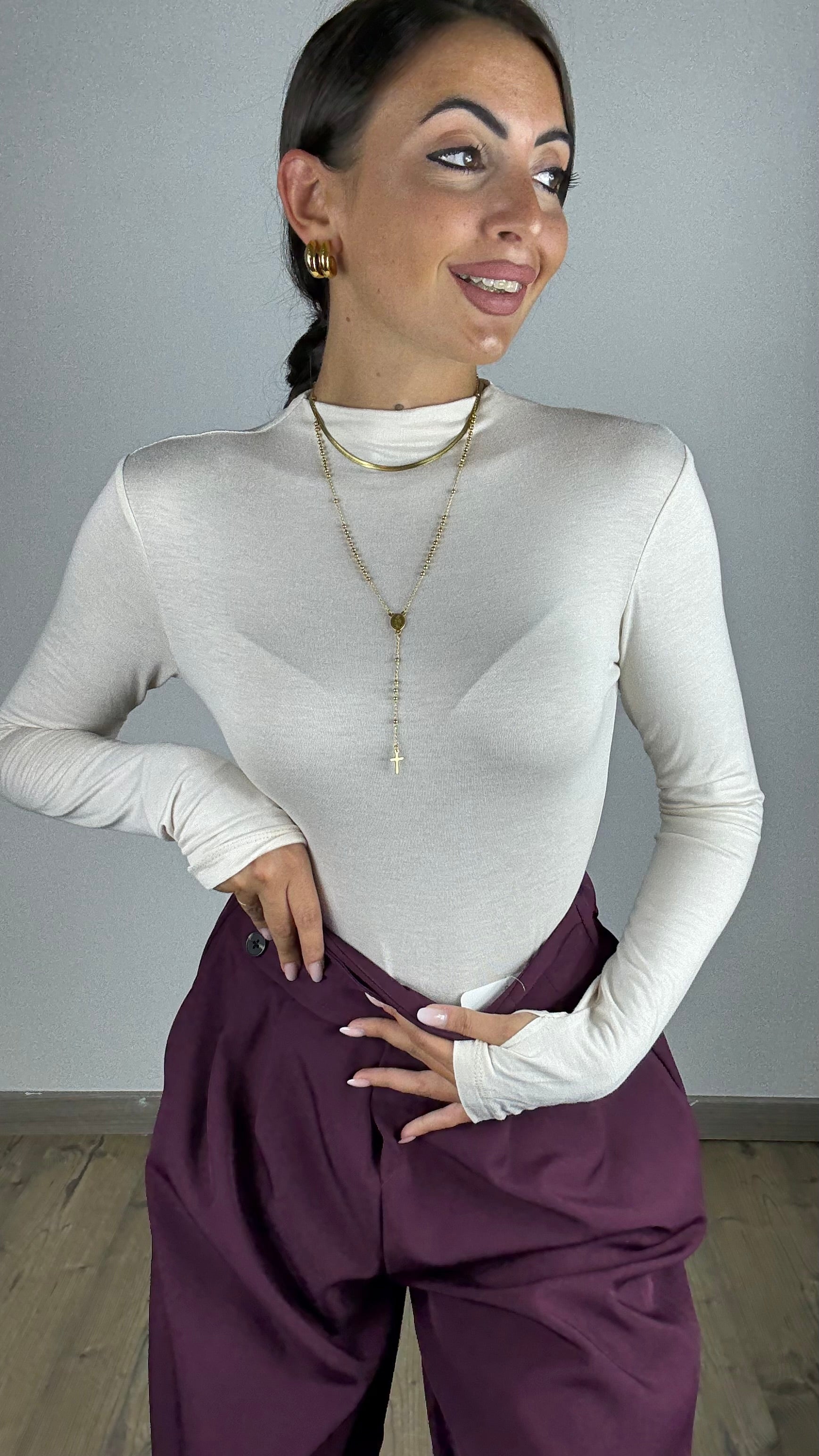 Maglia Basic Panna mezzo collo