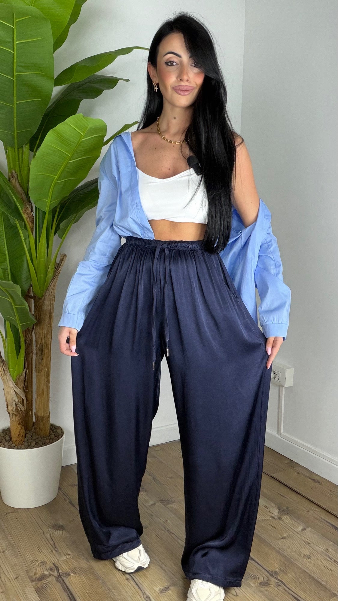 Pantalone Satinato Palazzo Blu