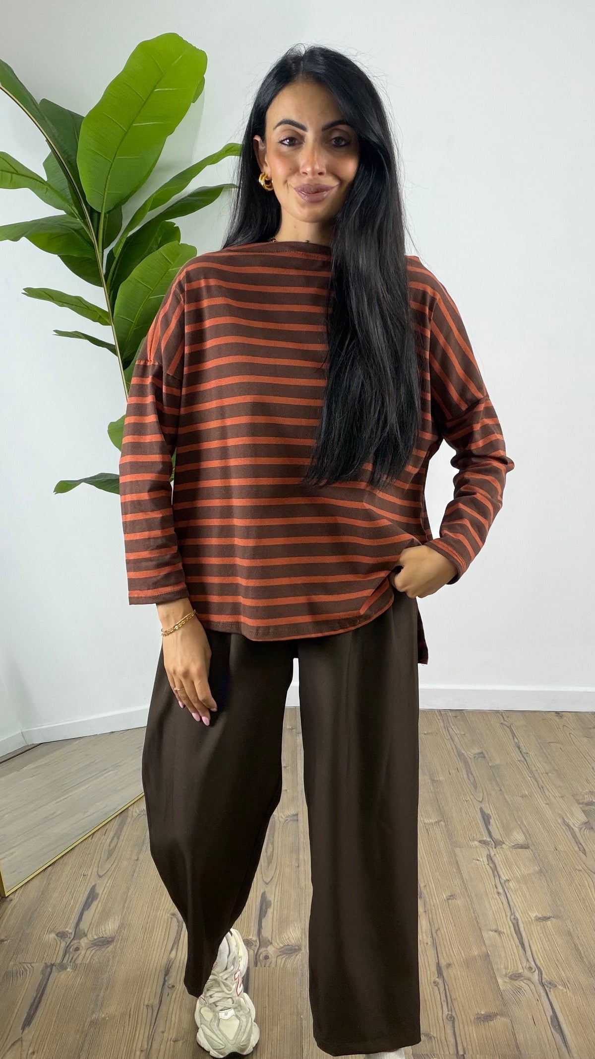 Maglia riga Marrone