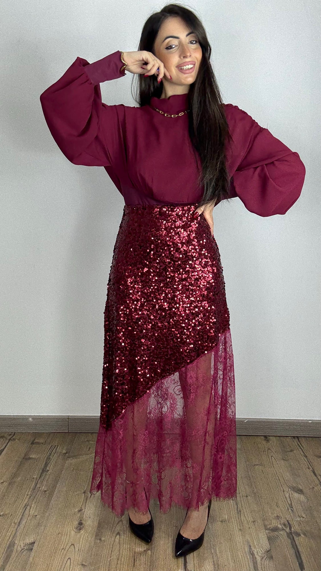Longuette paillettes e pizzo
