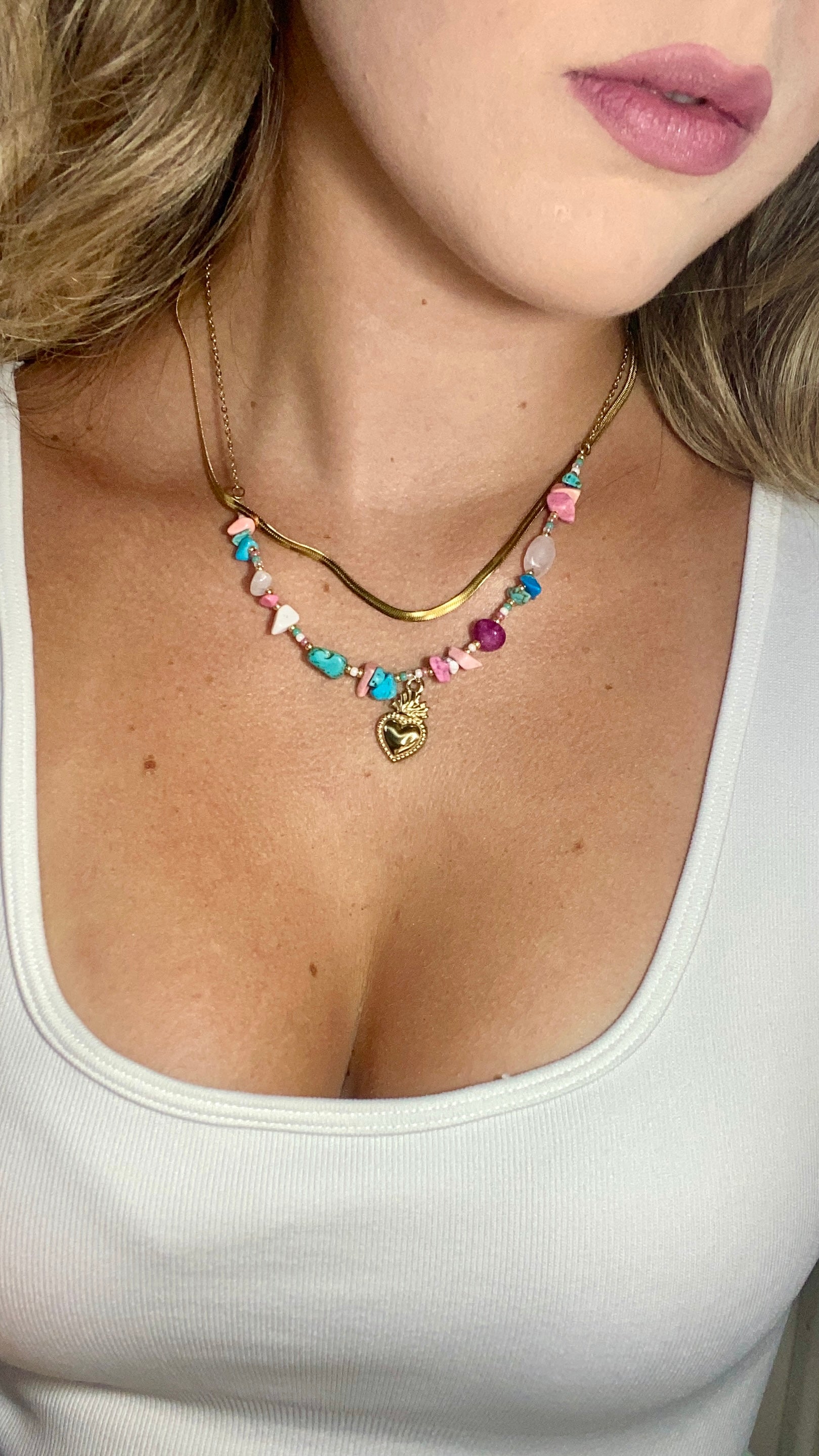 Collana Cuore Sacro con Pietre