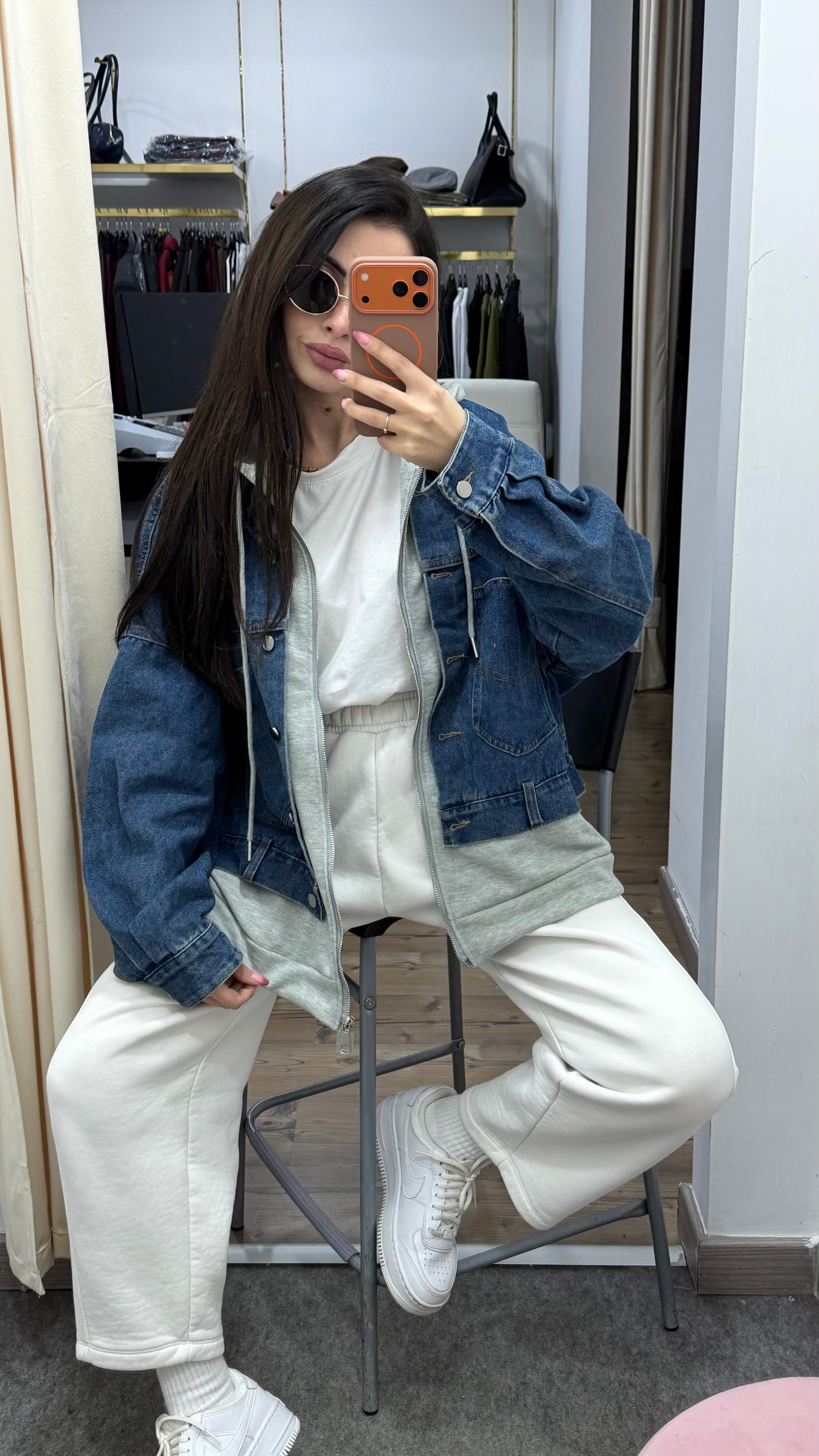 Giacca in Denim e Tessuto