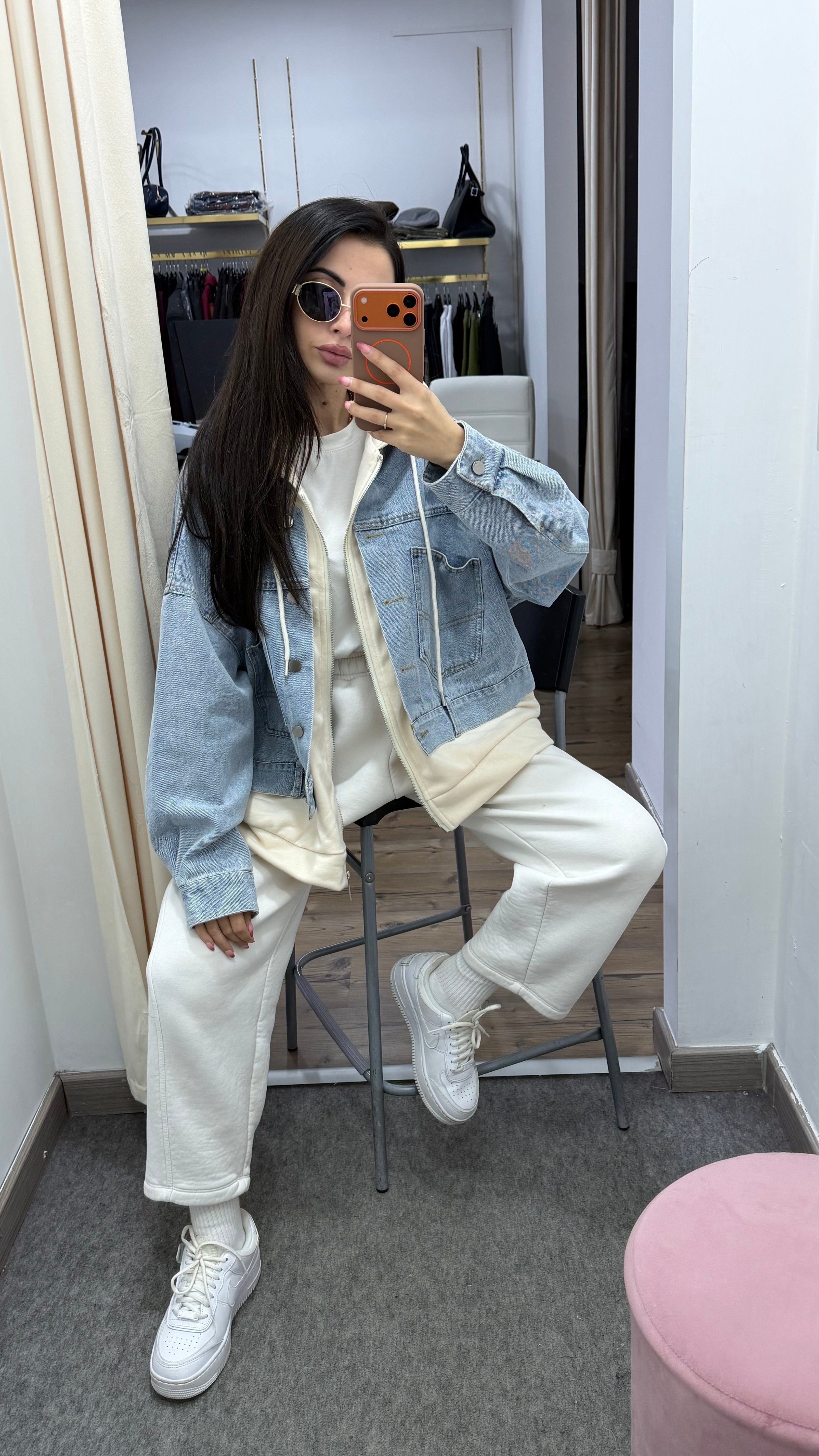 Giacca in Denim e Tessuto